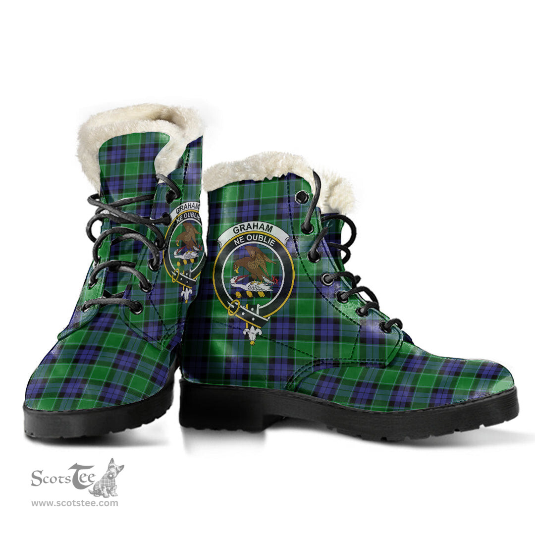 ScotsTee Shop Scottish Graham of Menteith Modern Clan Crest Faux Fur Tartan Leather Boots