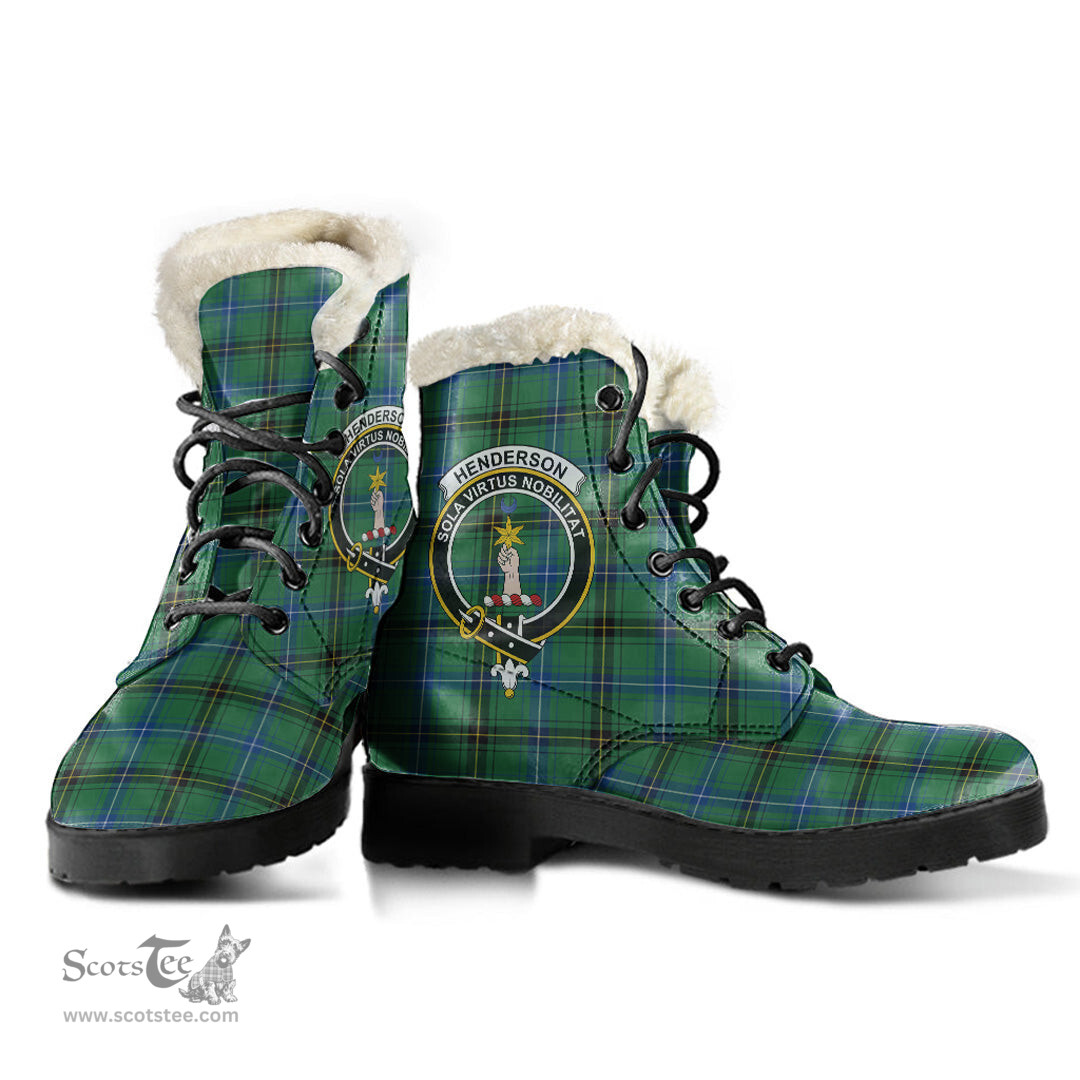 ScotsTee Shop Scottish Henderson Ancient Clan Crest Faux Fur Tartan Leather Boots