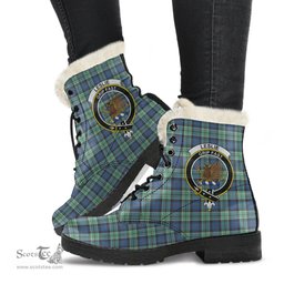 ScotsTee Shop Scottish Leslie Hunting Ancient Clan Crest Faux Fur Tartan Leather Boots