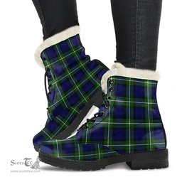 ScotsTee Shop Scottish Forbes Modern Clan Faux Fur Tartan Leather Boots