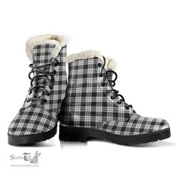 ScotsTee Shop Scottish MacFarlane Black White Ancient Clan Faux Fur Tartan Leather Boots