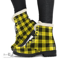 ScotsTee Shop Scottish MacLeod of Lewis Modern Clan Faux Fur Tartan Leather Boots