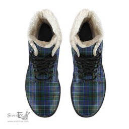 ScotsTee Shop Scottish MacInnes Modern Clan Crest Faux Fur Tartan Leather Boots