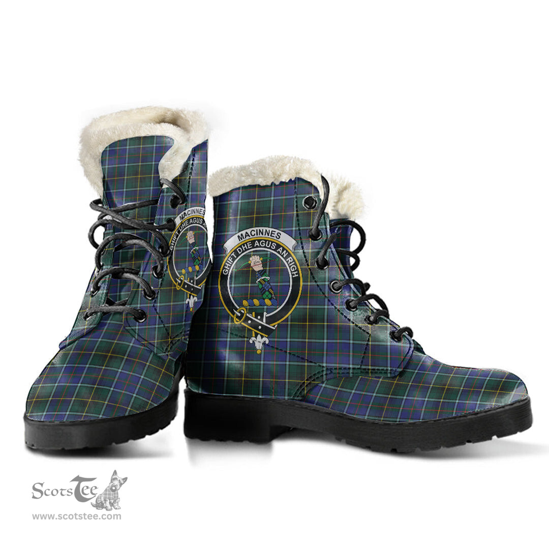 ScotsTee Shop Scottish MacInnes Modern Clan Crest Faux Fur Tartan Leather Boots