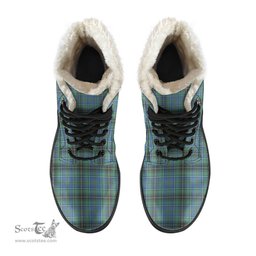 ScotsTee Shop Scottish MacInnes Ancient Clan Crest Faux Fur Tartan Leather Boots
