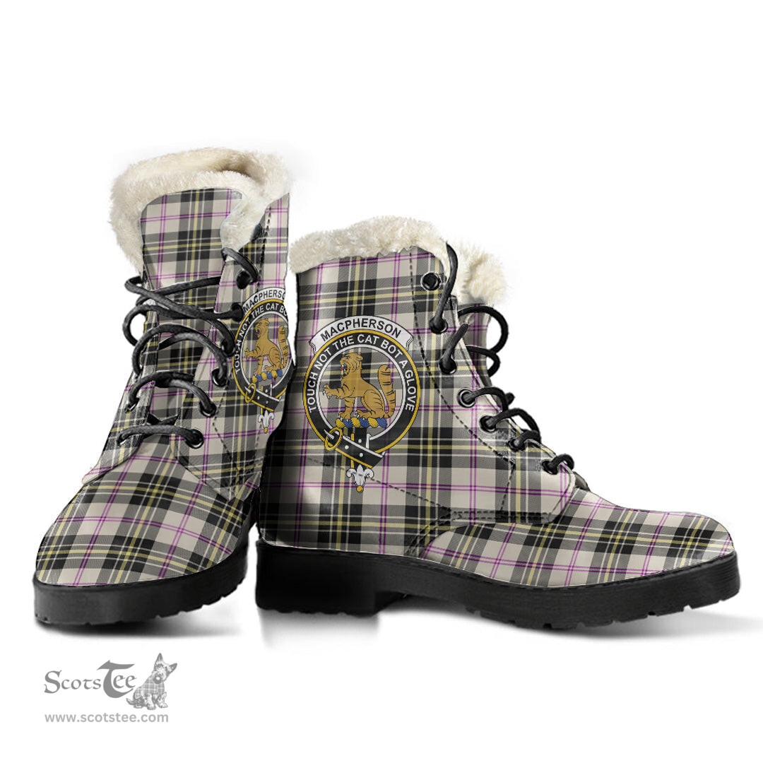 ScotsTee Shop Scottish MacPherson Dress Ancient Clan Crest Faux Fur Tartan Leather Boots