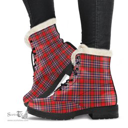 ScotsTee Shop Scottish MacFarlane Modern Clan Faux Fur Tartan Leather Boots