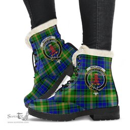 ScotsTee Shop Scottish Maitland Clan Crest Faux Fur Tartan Leather Boots