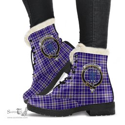ScotsTee Shop Scottish Ochterlony Clan Crest Faux Fur Tartan Leather Boots