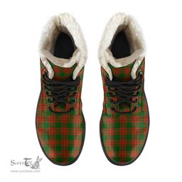 ScotsTee Shop Scottish Menzies Green Modern Clan Crest Faux Fur Tartan Leather Boots