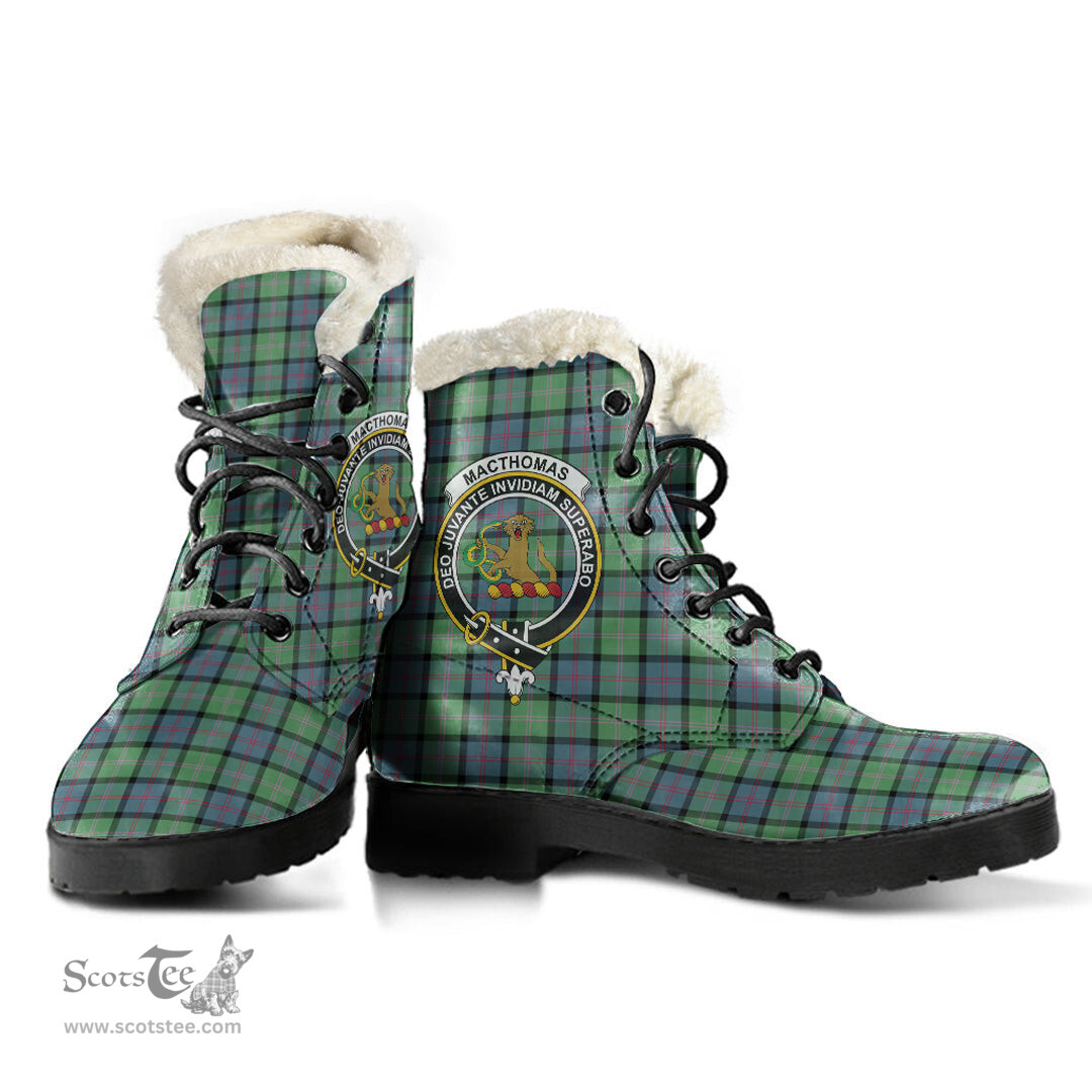 ScotsTee Shop Scottish MacThomas Ancient Clan Crest Faux Fur Tartan Leather Boots