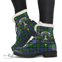 ScotsTee Shop Scottish Paterson Clan Crest Faux Fur Tartan Leather Boots