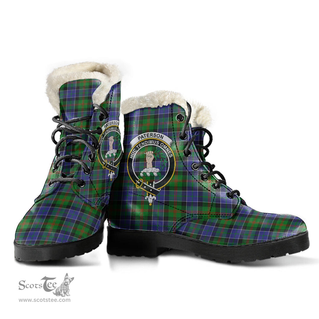 ScotsTee Shop Scottish Paterson Clan Crest Faux Fur Tartan Leather Boots