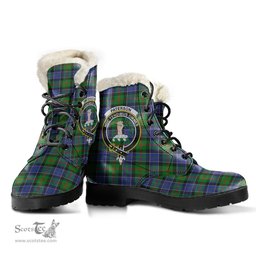 ScotsTee Shop Scottish Paterson Clan Crest Faux Fur Tartan Leather Boots