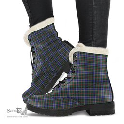ScotsTee Shop Scottish Ogilvie Hunting Modern Clan Faux Fur Tartan Leather Boots
