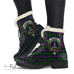 ScotsTee Shop Scottish Morrison Modern Clan Crest Faux Fur Tartan Leather Boots