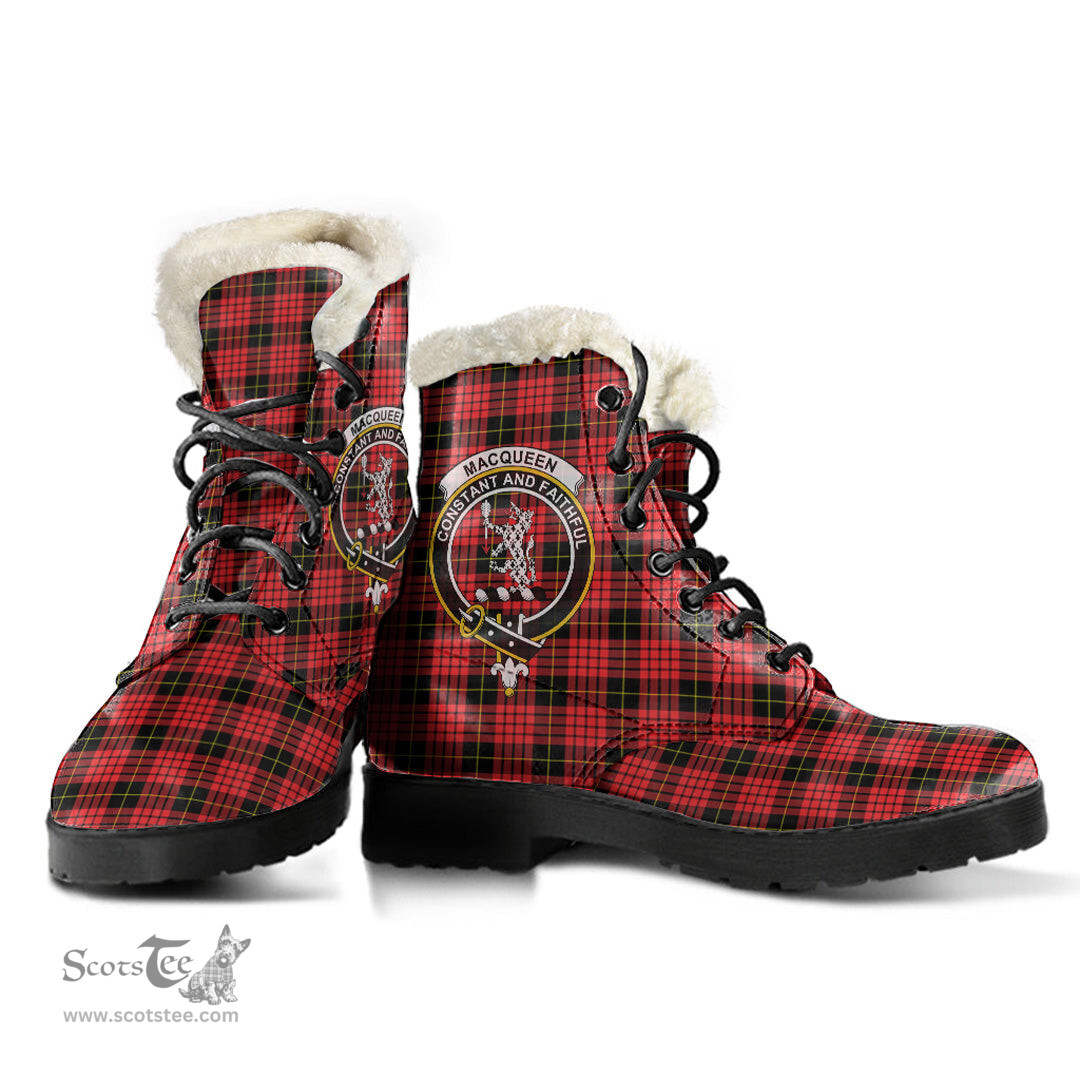 ScotsTee Shop Scottish MacQueen Modern Clan Crest Faux Fur Tartan Leather Boots
