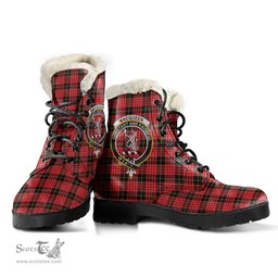 ScotsTee Shop Scottish MacQueen Modern Clan Crest Faux Fur Tartan Leather Boots