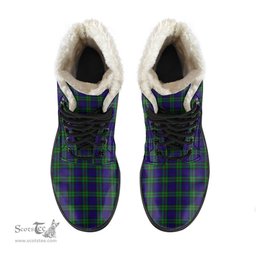 ScotsTee Shop Scottish MacKinlay Modern Clan Faux Fur Tartan Leather Boots