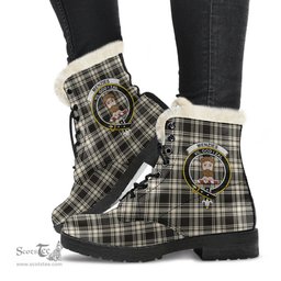 ScotsTee Shop Scottish Menzies Black White Ancient Clan Crest Faux Fur Tartan Leather Boots