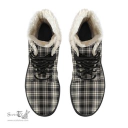 ScotsTee Shop Scottish Menzies Black White Ancient Clan Crest Faux Fur Tartan Leather Boots