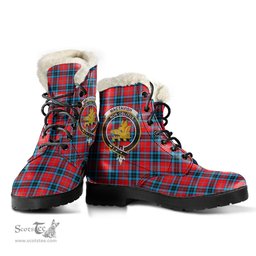 ScotsTee Shop Scottish MacTavish Modern Clan Crest Faux Fur Tartan Leather Boots