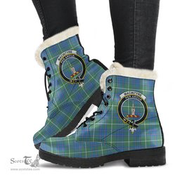 ScotsTee Shop Scottish MacIntyre Hunting Ancient Clan Crest Faux Fur Tartan Leather Boots