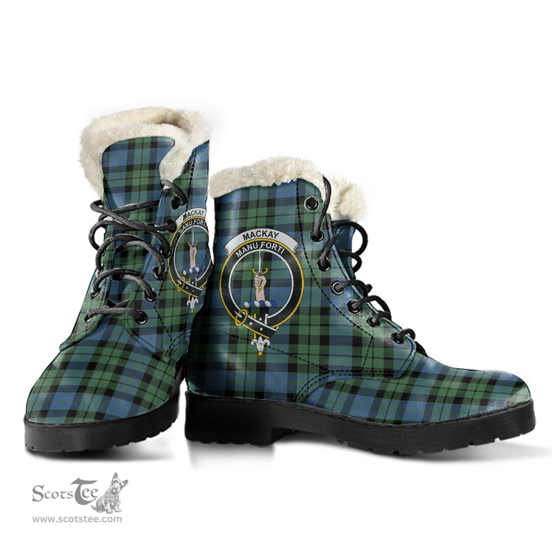 ScotsTee Shop Scottish MacKay Ancient Clan Crest Faux Fur Tartan Leather Boots