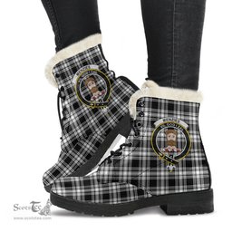 ScotsTee Shop Scottish Menzies Black White Modern Clan Crest Faux Fur Tartan Leather Boots