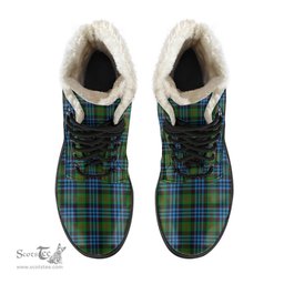 ScotsTee Shop Scottish Newlands of Lauriston Clan Crest Faux Fur Tartan Leather Boots