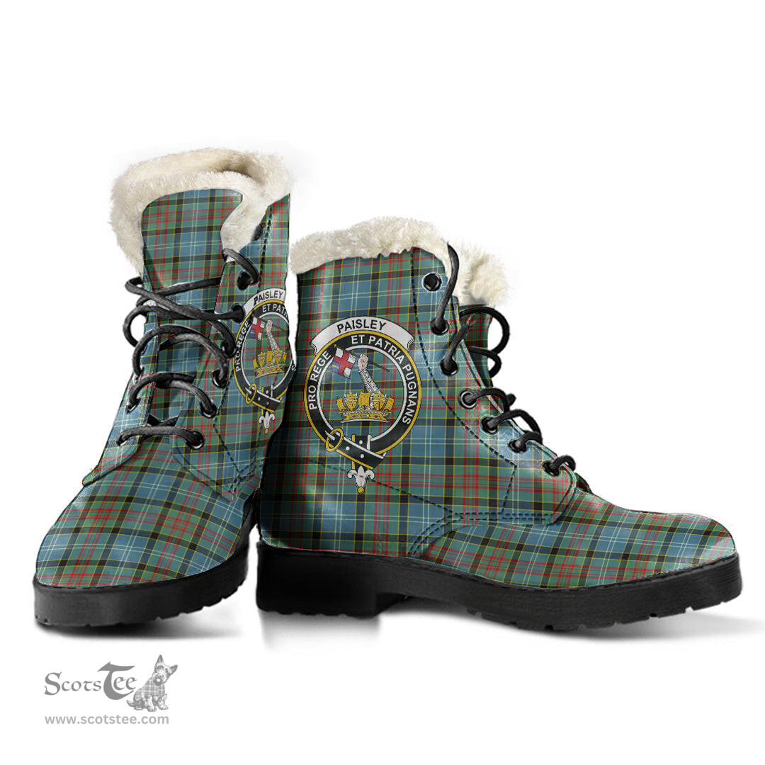 ScotsTee Shop Scottish Paisley District Clan Crest Faux Fur Tartan Leather Boots