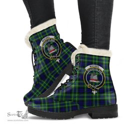 ScotsTee Shop Scottish MacNeil of Colonsay Modern Clan Crest Faux Fur Tartan Leather Boots