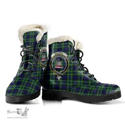 ScotsTee Shop Scottish MacNeil of Colonsay Modern Clan Crest Faux Fur Tartan Leather Boots
