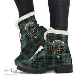 ScotsTee Shop Scottish MacAulay Hunting Ancient Clan Crest Faux Fur Tartan Leather Boots