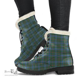 ScotsTee Shop Scottish Ogilvie Hunting Ancient Clan Faux Fur Tartan Leather Boots