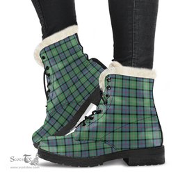 ScotsTee Shop Scottish MacThomas Ancient Clan Faux Fur Tartan Leather Boots