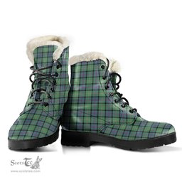 ScotsTee Shop Scottish MacThomas Ancient Clan Faux Fur Tartan Leather Boots
