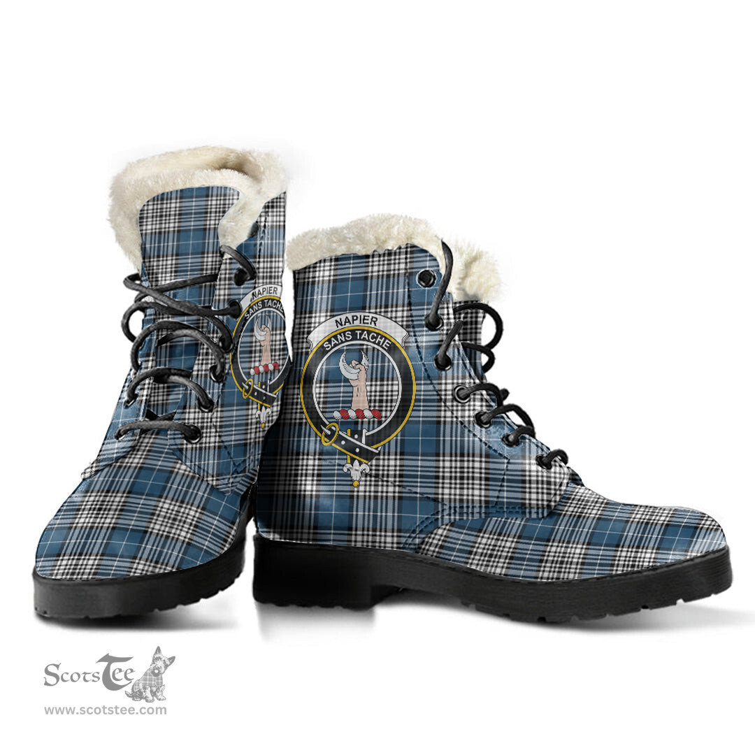 ScotsTee Shop Scottish Napier Modern Clan Crest Faux Fur Tartan Leather Boots