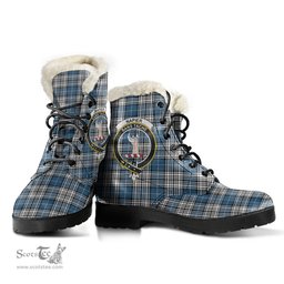 ScotsTee Shop Scottish Napier Modern Clan Crest Faux Fur Tartan Leather Boots