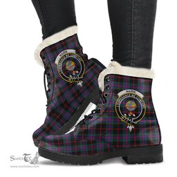 ScotsTee Shop Scottish Nairn Clan Crest Faux Fur Tartan Leather Boots