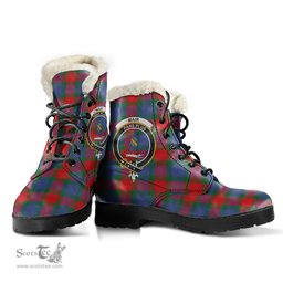 ScotsTee Shop Scottish Mar Clan Crest Faux Fur Tartan Leather Boots
