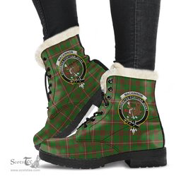 ScotsTee Shop Scottish MacKinnon Hunting Modern Clan Crest Faux Fur Tartan Leather Boots