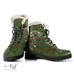ScotsTee Shop Scottish MacKinnon Hunting Modern Clan Crest Faux Fur Tartan Leather Boots