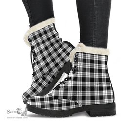 ScotsTee Shop Scottish MacFarlane Black White Clan Faux Fur Tartan Leather Boots