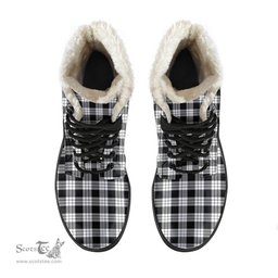 ScotsTee Shop Scottish MacFarlane Black White Clan Faux Fur Tartan Leather Boots