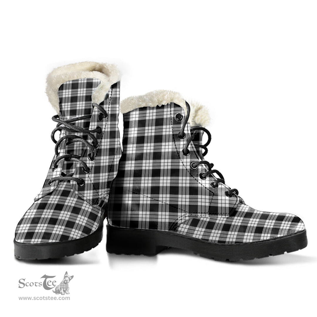 ScotsTee Shop Scottish MacFarlane Black White Clan Faux Fur Tartan Leather Boots