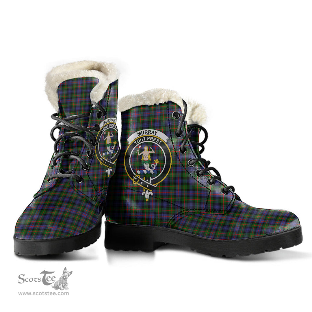 ScotsTee Shop Scottish Murray of Atholl Modern Clan Crest Faux Fur Tartan Leather Boots