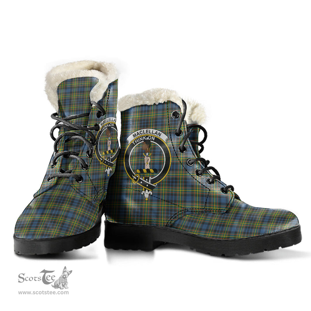 ScotsTee Shop Scottish MacLellan Ancient Clan Crest Faux Fur Tartan Leather Boots