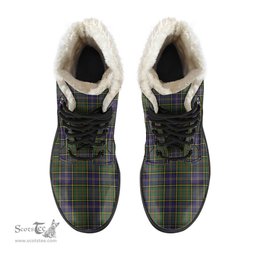 ScotsTee Shop Scottish MacMillan Hunting Modern Clan Crest Faux Fur Tartan Leather Boots