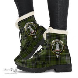 ScotsTee Shop Scottish MacLean Hunting Clan Crest Faux Fur Tartan Leather Boots